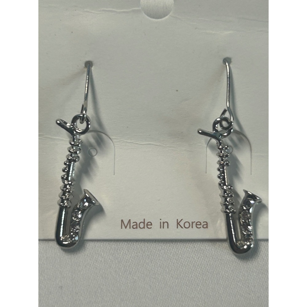 Unbranded Saxophone Earrings Women OS Silver Rhinestone Musical Dangle